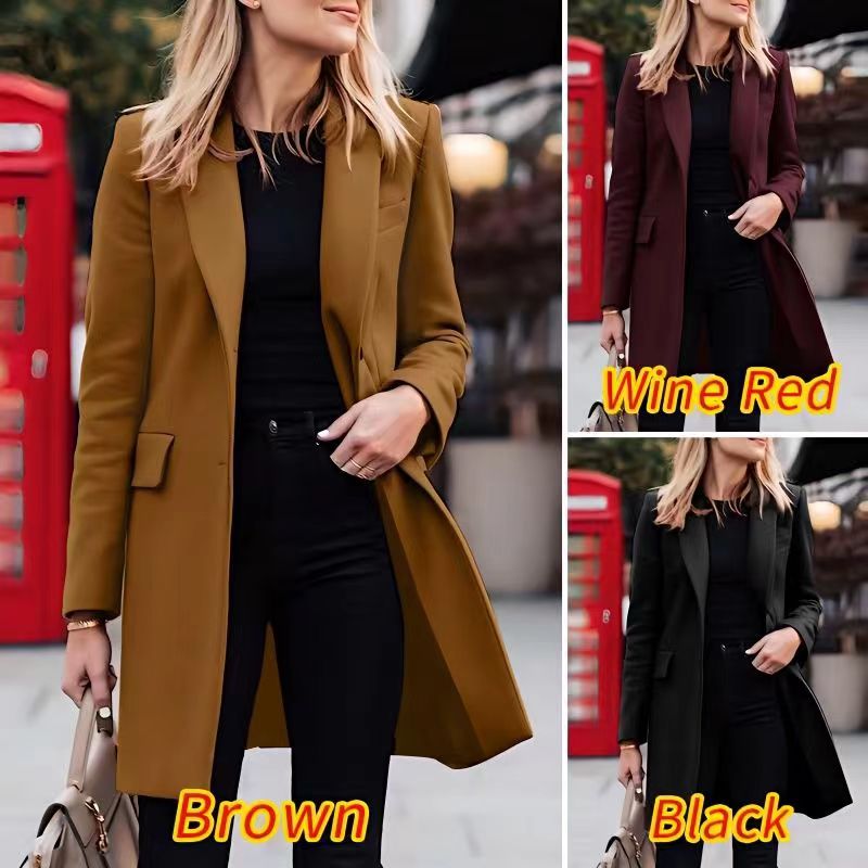 Autumn Winter Women's Wear Korean Version Slim-fit Long-sleeved Coat Women's Mid-length Suit