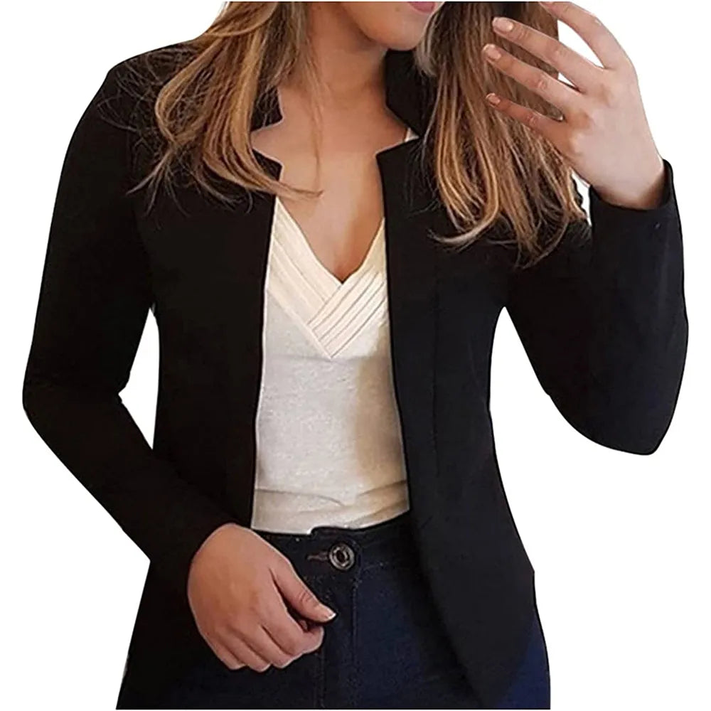 Autumn Winter women clothes small suit solid color cardigan black