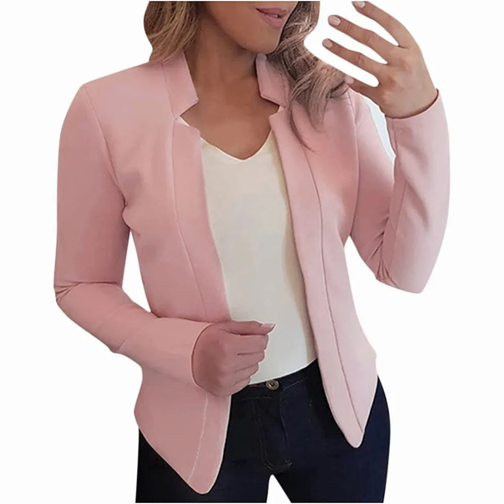 Autumn Winter women clothes small suit solid color cardigan Pink