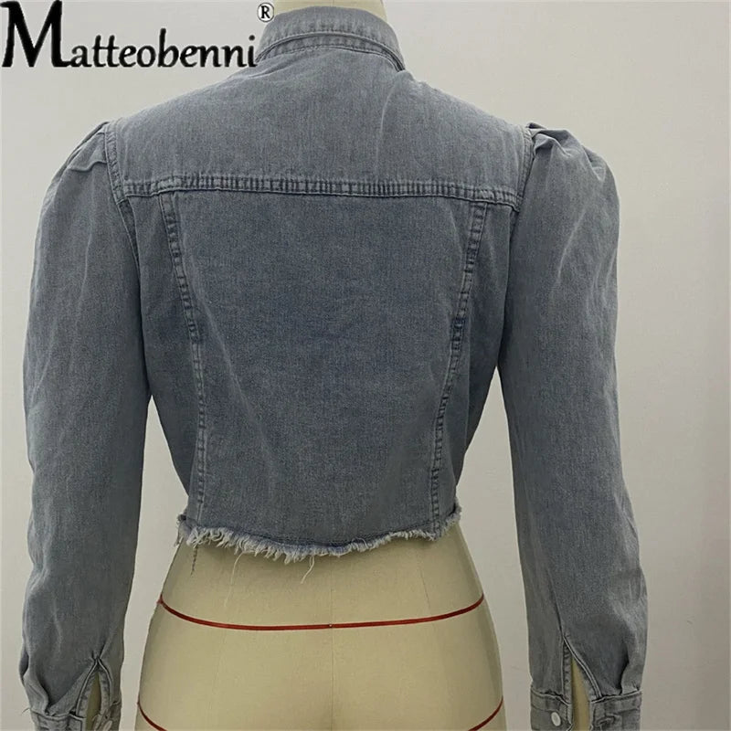 Autumn Women's Street Jean Jackets Embroidered Pearl Casual Short Denim Jacket Ladies Coat Long Sleeve Outerwear
