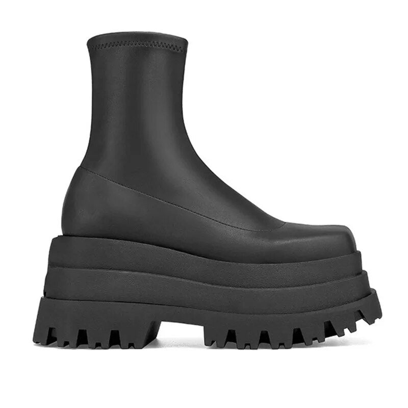 Autumn and Winter New Thick-soled Heightened Women's Boots Waterproof Platform High-heeled Short Boots Fashion Boots