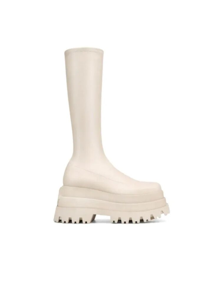 Autumn and Winter New Thick-soled Heightened Women's Boots Waterproof Platform High-heeled Short Boots Fashion Boots white long