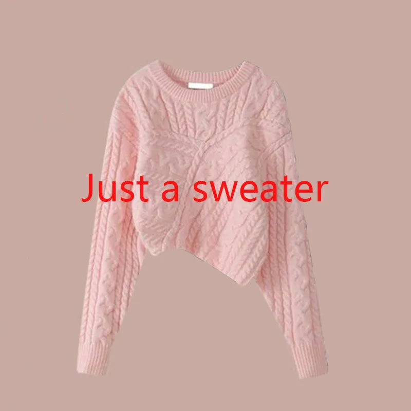 Autumn and Winter Set Women's 2024 New Korean Knitted Sweater Women's Underlay Casual Pants Three Piece Set Winter Clothes Women Pink sweater