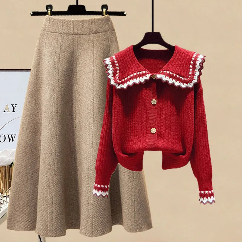 Autumn and Winter Suit Women 2022 New Korean Fashion Casual Long Sleeve Sweater Slim Skirt Elegant Women's Two Piece Set Two-piece suit D