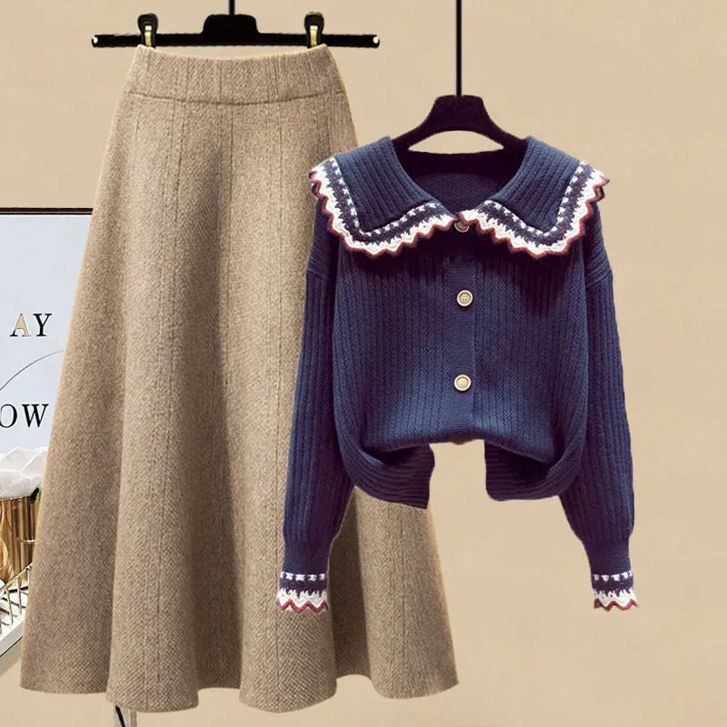 Autumn and Winter Suit Women 2022 New Korean Fashion Casual Long Sleeve Sweater Slim Skirt Elegant Women's Two Piece Set Two-piece suit E