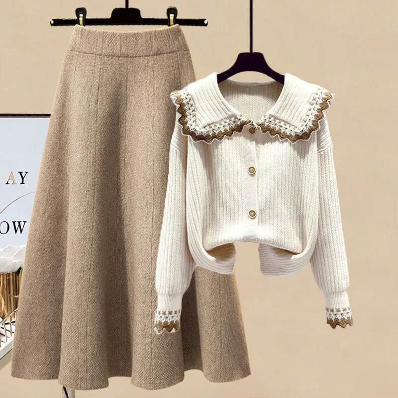 Autumn and Winter Suit Women 2022 New Korean Fashion Casual Long Sleeve Sweater Slim Skirt Elegant Women's Two Piece Set Two-piece suit F