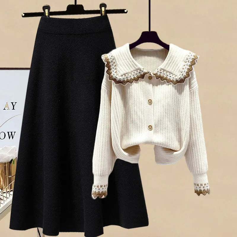 Autumn and Winter Suit Women 2022 New Korean Fashion Casual Long Sleeve Sweater Slim Skirt Elegant Women's Two Piece Set Two-piece suit A