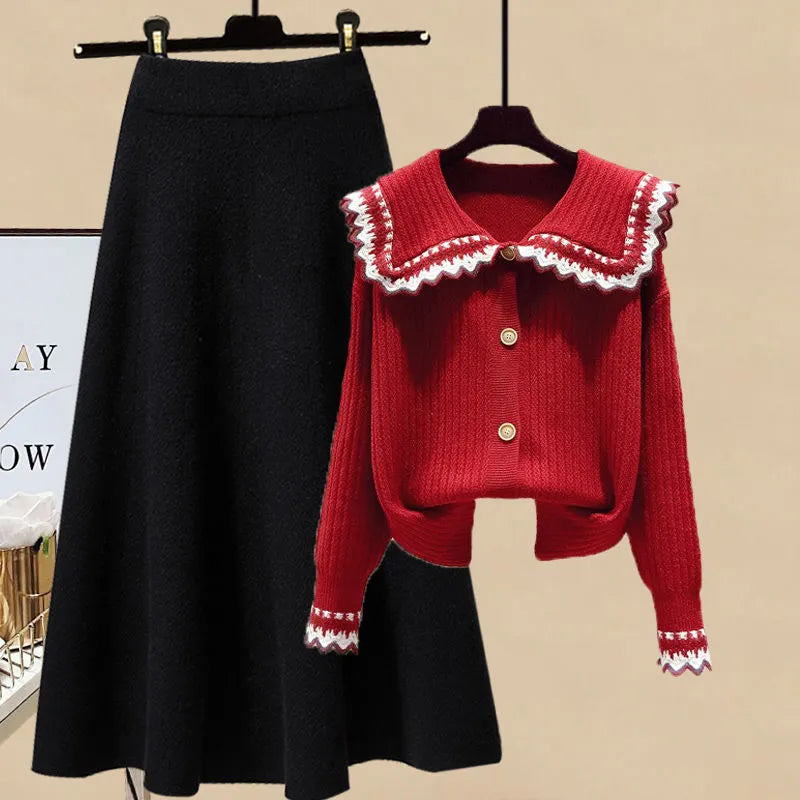 Autumn and Winter Suit Women 2022 New Korean Fashion Casual Long Sleeve Sweater Slim Skirt Elegant Women's Two Piece Set Two-piece suit B