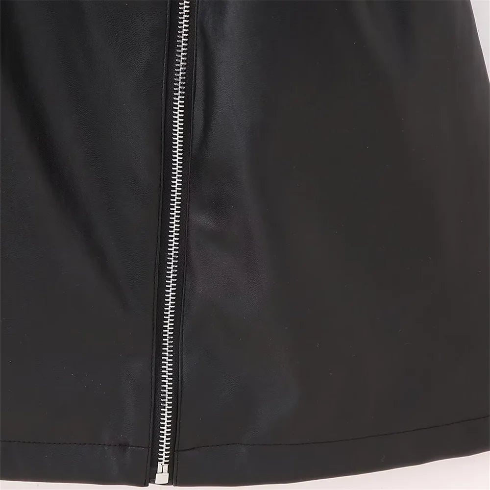 Autumn and Winter Women's Casual Slim Classic Belt Faux Leather Sleeveless Tank Top Dress