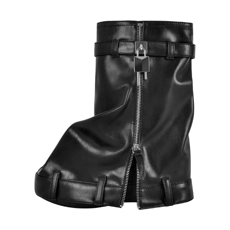 Autumn and Winter Women's New Denim Mid Length Boots Women's Lock Button Trouser Sleeve Thick Sole High Heel Short Boots Women