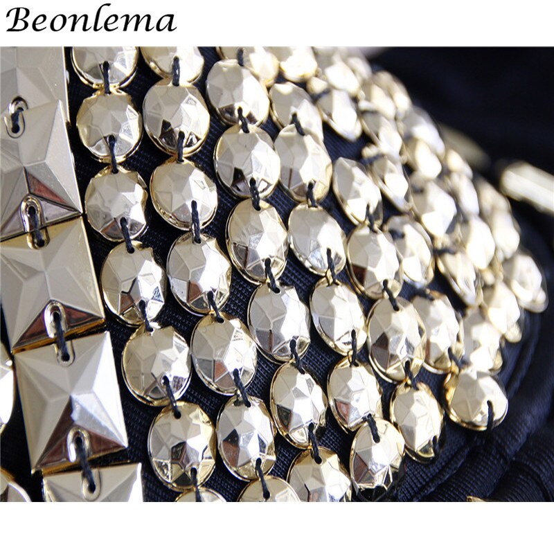 BEONLEMA Steampunk Corset Sexy Gold Silver Spike Bra Punk Goth Lenceria Shiny Bra Top 4 Rows Hooks Eyes for Women Club Wear