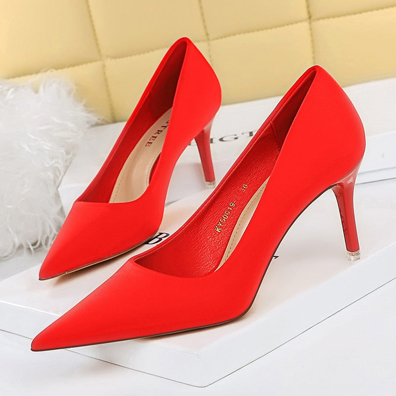 BIGTREE Shoes Satin Women Pumps 2024 New Purple High Heels Fashion Women Shoes Stiletto Luxury Noble Party Shoes Women Heels red-7.5cm