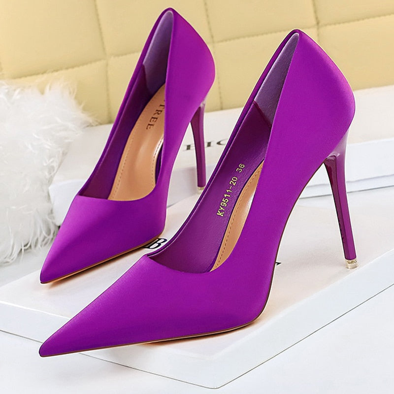 BIGTREE Shoes Satin Women Pumps 2024 New Purple High Heels Fashion Women Shoes Stiletto Luxury Noble Party Shoes Women Heels Purple-10.5cm