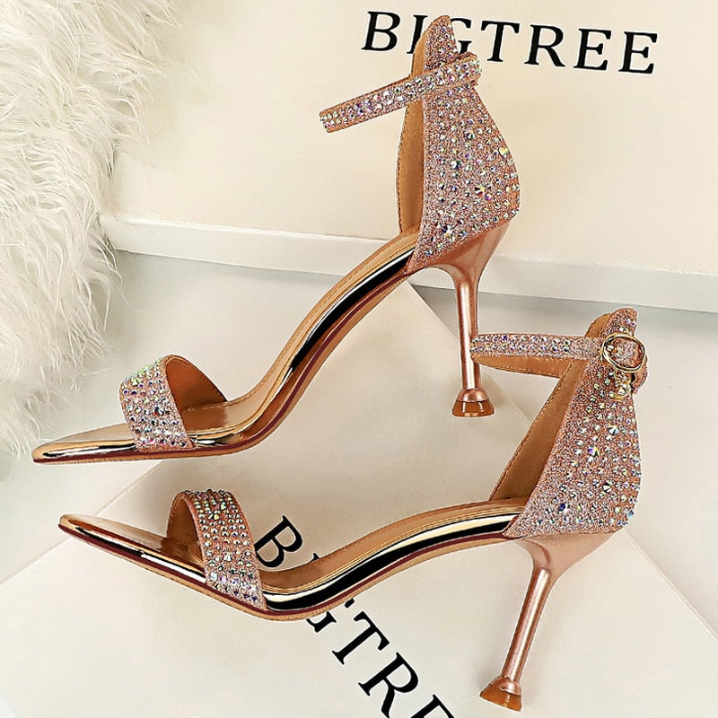 BIGTREE Shoes Sexy High Heels Women Pumps Sparkle Sequins Stiletto Heels 10 Cm Party Shoes Women Heels Summer Women Sandals New 1688-3Champagne8.5cm