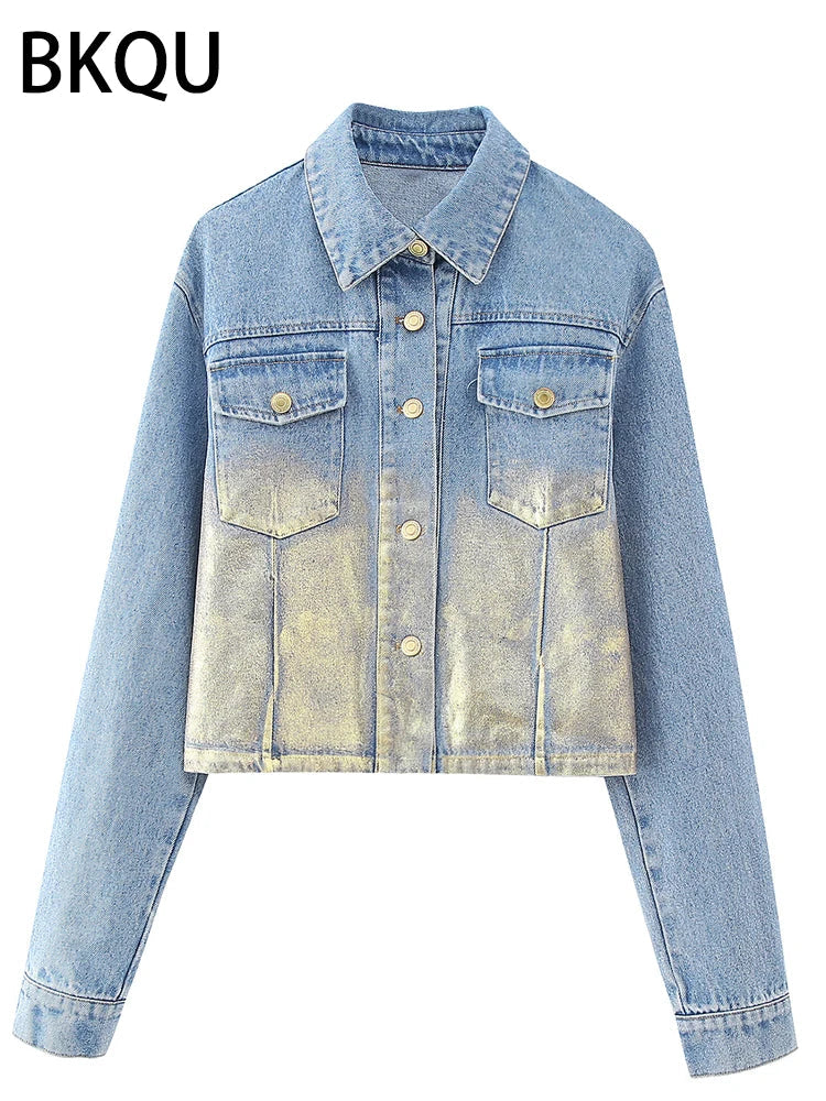 BKQU Elegant Split Straight Denim Skirts Women 2023 Fashion High Waist Office Ladies Long Skirt Basic Contrast Color Maxi Skirts Jacket Tops