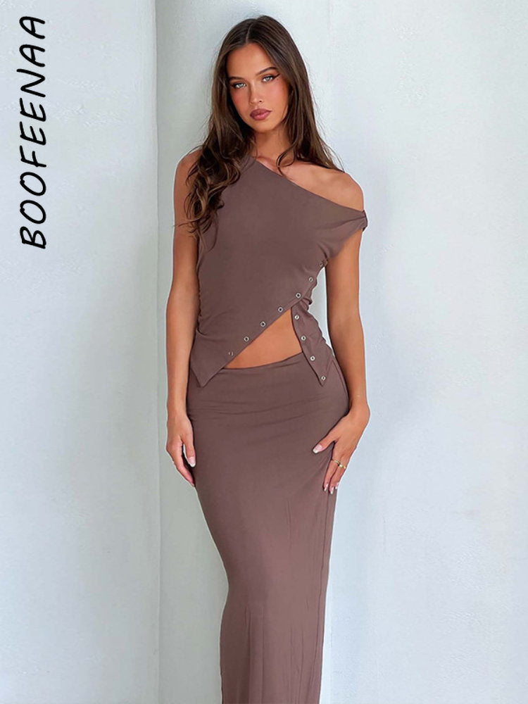 BOOFEENAA Asymmetrical Sleeveless T Shirt Button Split One Shoulder Cropped Tank Tops Womens Clothing Summer 2024 C85-CZ14