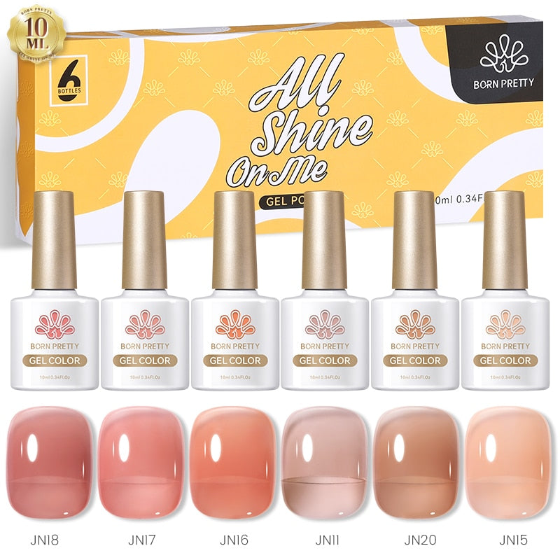 BORN PRETTY 10ml Nude Pink Gel 6PCS Nail Polish Set Milky Jelly Pink Transparent Serise Soak Off UV LED Nail Gel Varnish Kit 6Pcs 02-Jelly Set