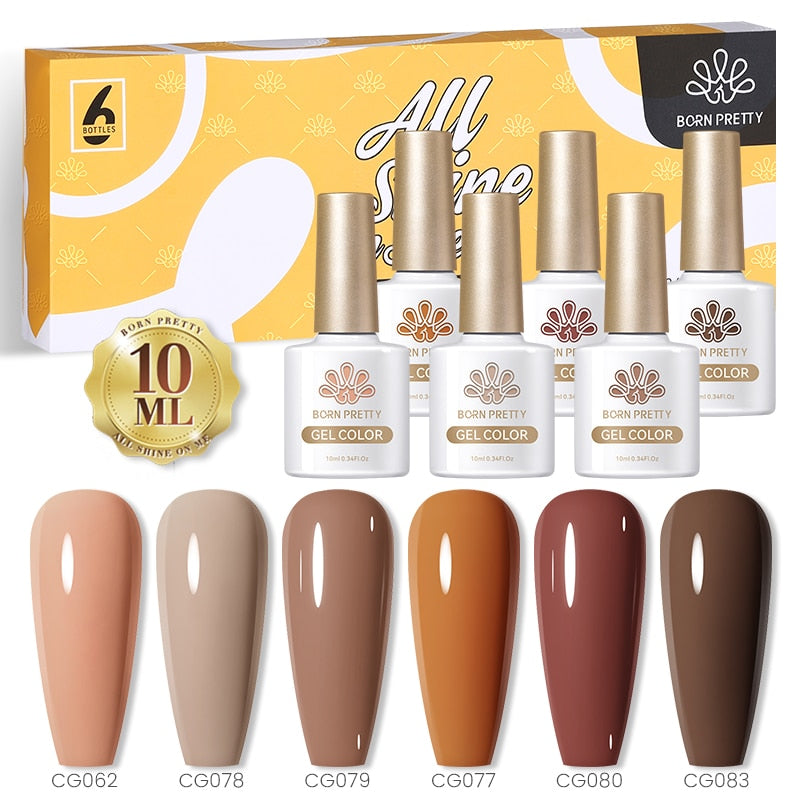 BORN PRETTY 10ml Nude Pink Gel 6PCS Nail Polish Set Milky Jelly Pink Transparent Serise Soak Off UV LED Nail Gel Varnish Kit 6Pcs New Set 18