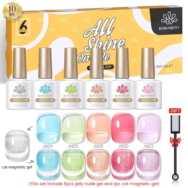 BORN PRETTY 10ml Nude Pink Gel 6PCS Nail Polish Set Milky Jelly Pink Transparent Serise Soak Off UV LED Nail Gel Varnish Kit 6Pcs-Jelly Set9