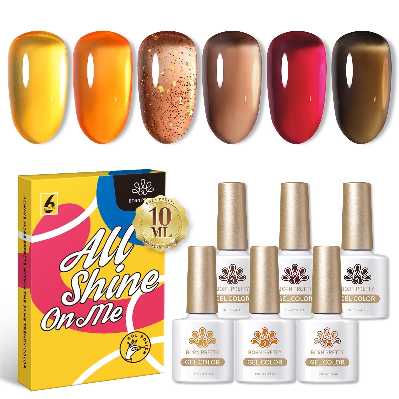BORN PRETTY 6 Bottles 10ml Jelly Transparent Nail Gel Pink Nude Color Soak Off Gel Nail Polish for Manicure Jelly Amber Gel