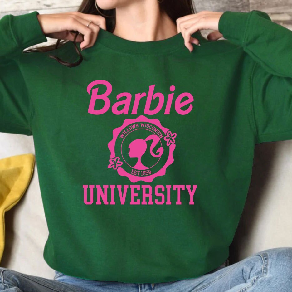 Barbie English Hoodie Fashion Ladies Soft Loose Round Neck Sweater Y2K Girls All Match Long Sleeve Tops Coat Sweatshirt Gifts green