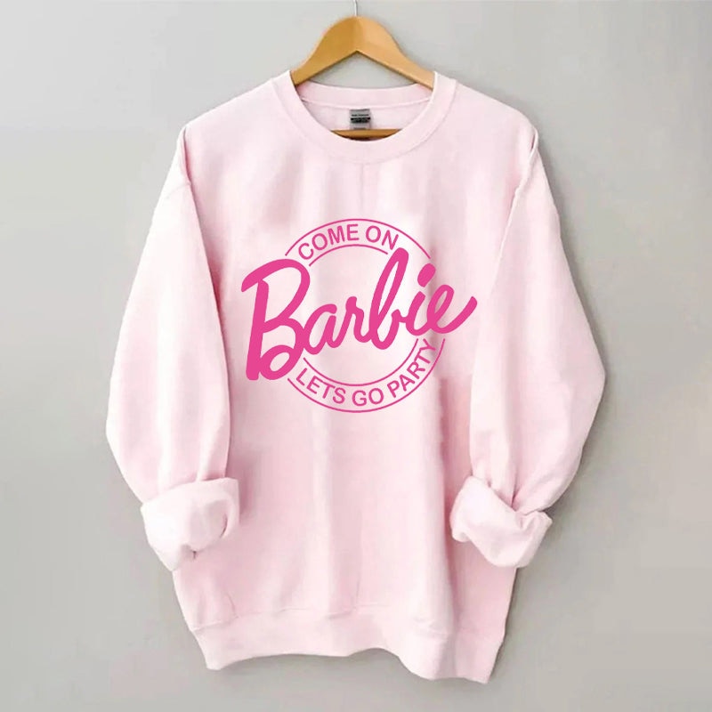 Barbie English Letter Printing Pattern Hoodie Fashion Couple Round Neck Sweater Loose Soft All Match Long Sleeves Tops Gofts pink