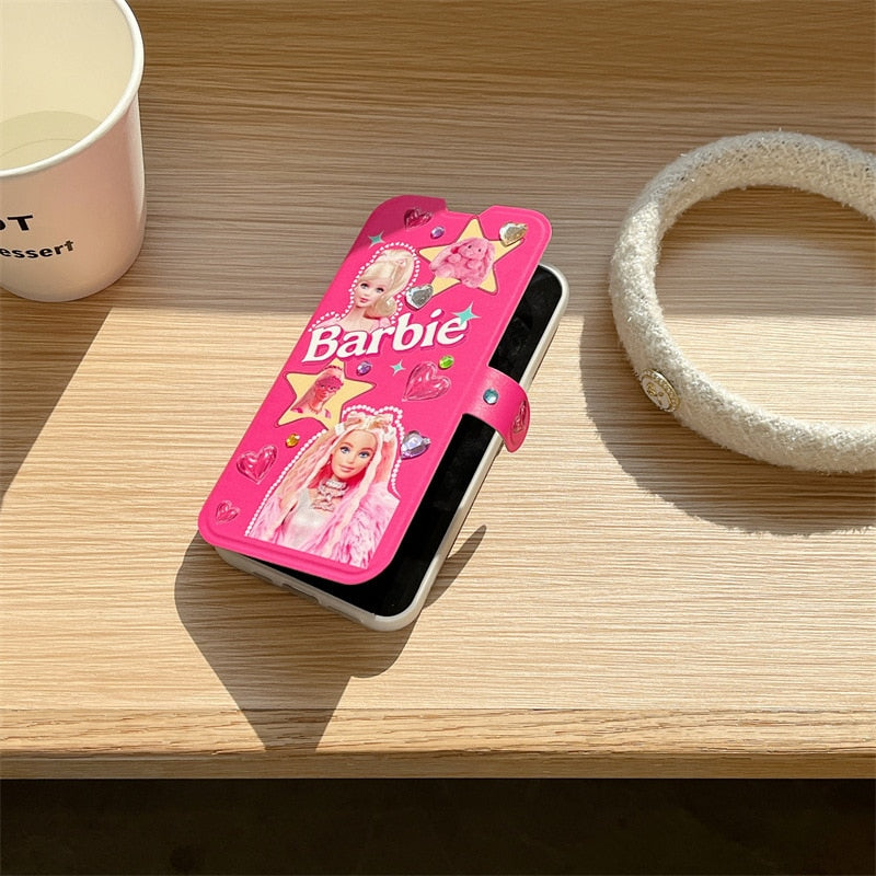 Barbie Flip Color Diamond Star Suitable for Iphone14Promax Mobile Phone Case Drop-Proof Soft Shell Kawaii Cute Cartoon Girls A