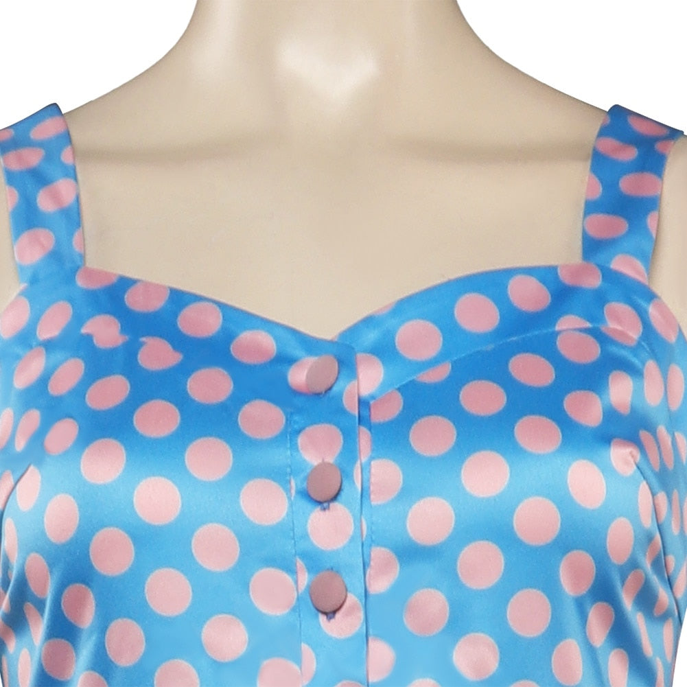 Barbie Gloria Cosplay Blue Retro Dots Dress Women Girls Costume Full Outfits Fashion Halloween Carnival Party Role Play Suits