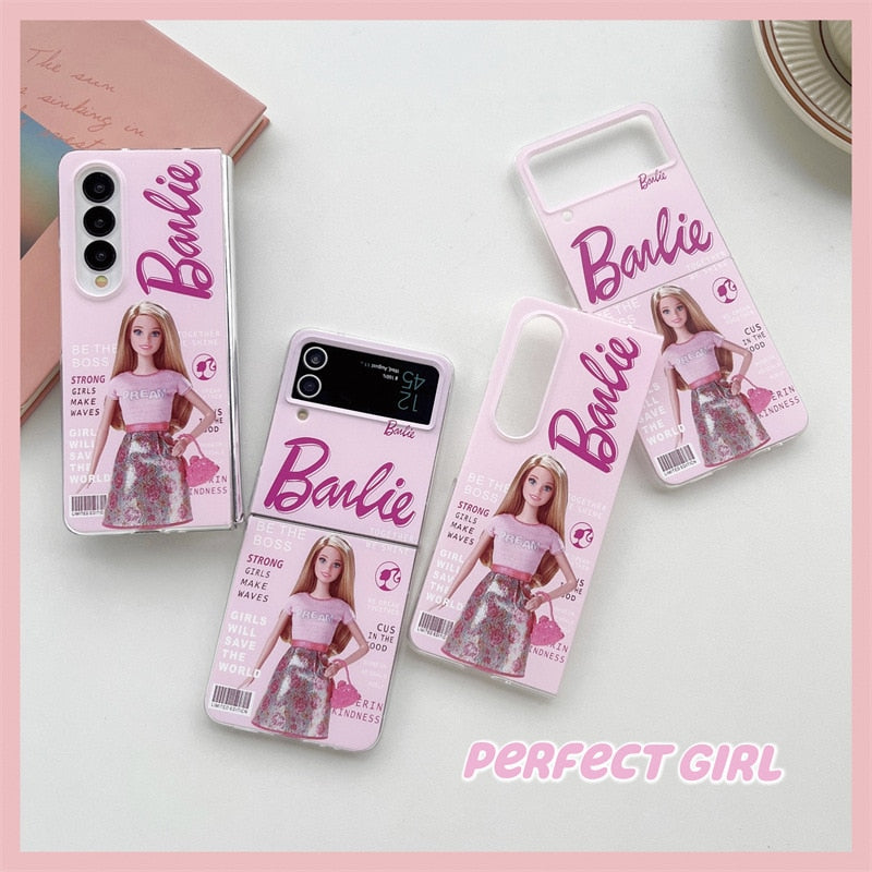 Barbie Kawaii Cute Protective Case Samsunggalaxy Zflip4 Folding Screen Mobile Phone Case Fold3 Transparent Smartphone Shell