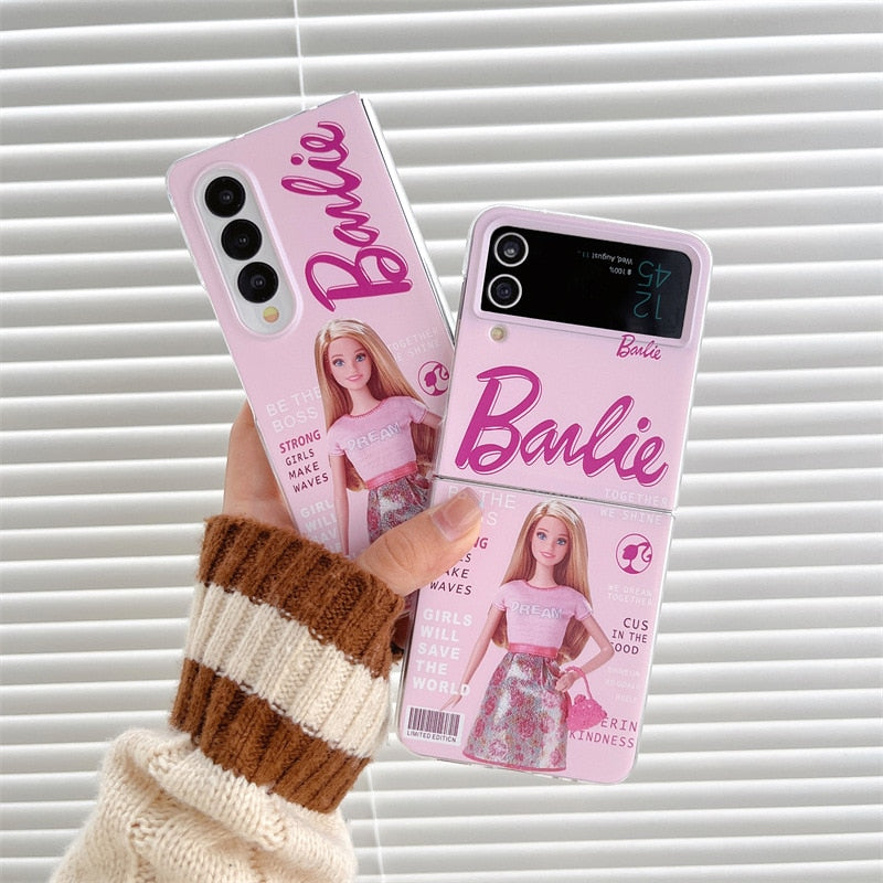Barbie Kawaii Cute Protective Case Samsunggalaxy Zflip4 Folding Screen Mobile Phone Case Fold3 Transparent Smartphone Shell Barbie