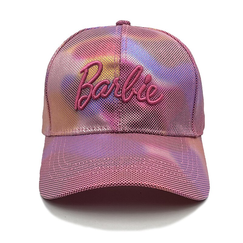 Barbie Laser Colorful Pink Baseball Cap Y2K Girls Ins Korean Fashion Cute Embroidery Curved Brim Cap All Match Hat Sun Visor 5 adjustable