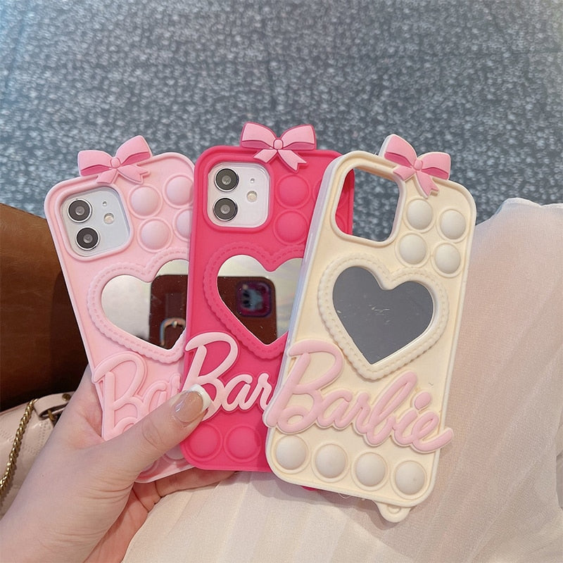 Barbie Love Mirror Phone Case Fashion Female Iphone 14Promax Protective Case Soft Women 1213Promax Cell Holder Accessory Gifts