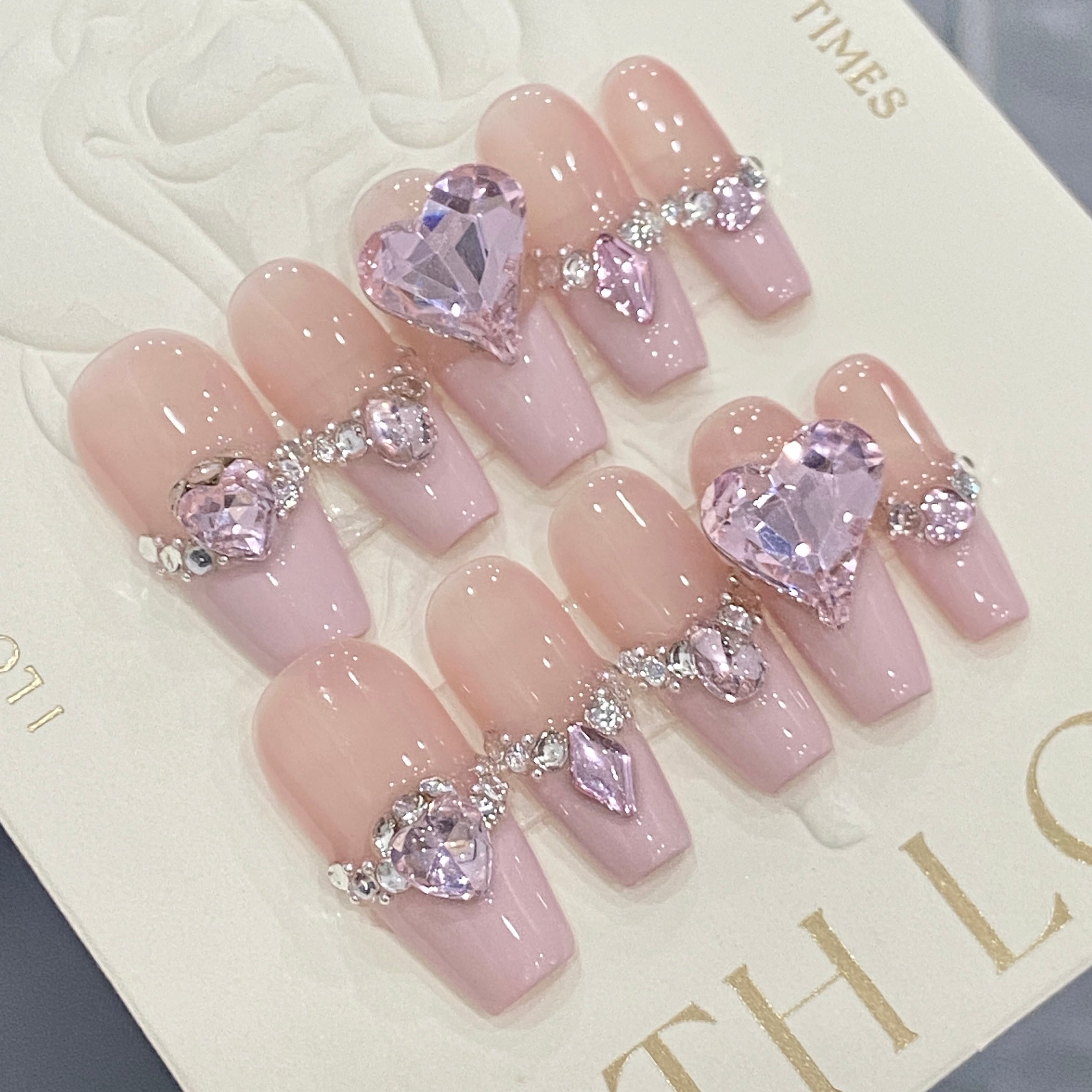 Barbie Press on Nails Ballerina Mid Length With Heart Rhinestone Designed Charm False nails With Glue Bling Artificial Nails For Girls