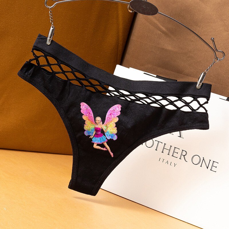 Barbie Princess Sexy Fishnet Hole Hollow Sports Female Triangle Panties Fashion Ladies Y2K Girls Underwear Bikini Briefs Thong black5