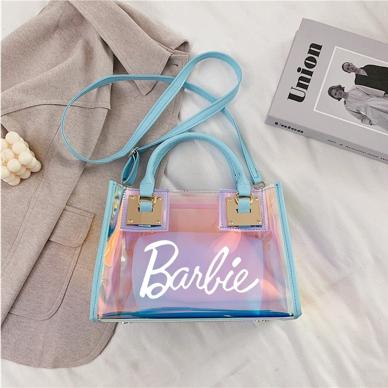 Barbie Princess Summer Transparent Handbag Anime Y2K Girls Lasers Beach Bag Shoulder Bag Ladies Tote Bags Pu Messenger Organizer 11