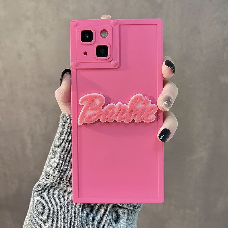 Barbie Rose Red Square Iphone13 14Plus Xr Xsmax Promax Phone Case Fashion Cute Kawaii Anti Fall Shockproof Soft Pendant Girls A