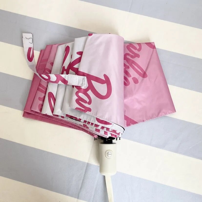 Barbie Umbrella Kawaii Cartoon Letter Automatic Manual Wind Rain Umbrellas Girls Sunshade Sunscreen Rain Gear Sun Umbrella Gifts pink automatic