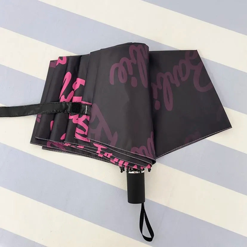 Barbie Umbrella Kawaii Cartoon Letter Automatic Manual Wind Rain Umbrellas Girls Sunshade Sunscreen Rain Gear Sun Umbrella Gifts black manual