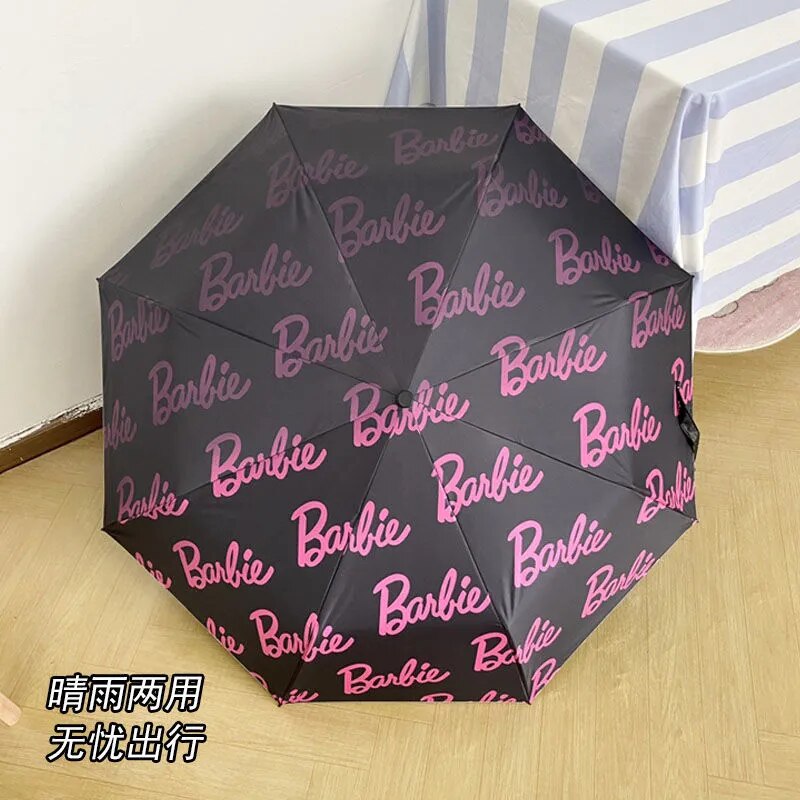 Barbie Umbrella Kawaii Cartoon Letter Automatic Manual Wind Rain Umbrellas Girls Sunshade Sunscreen Rain Gear Sun Umbrella Gifts