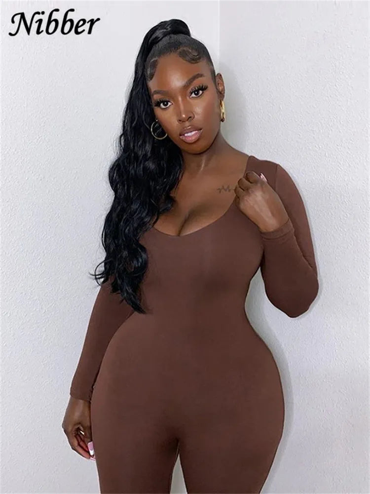 Basic Bodycon Jumpsuit For Women‘s Clothing Casual Brown Fitness Rompers Y2K Playsuit Activity Streetwear Overalls