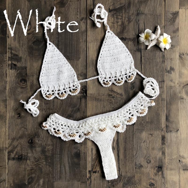 Beach Bikini Handmade Accessories Split Swimsuit White