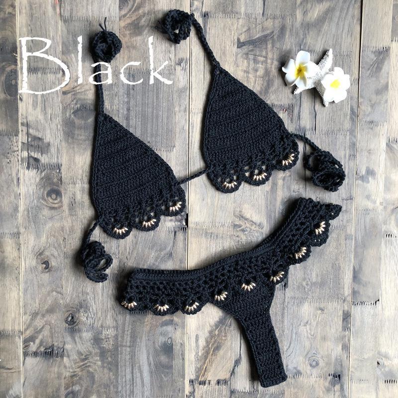 Beach Bikini Handmade Accessories Split Swimsuit Black