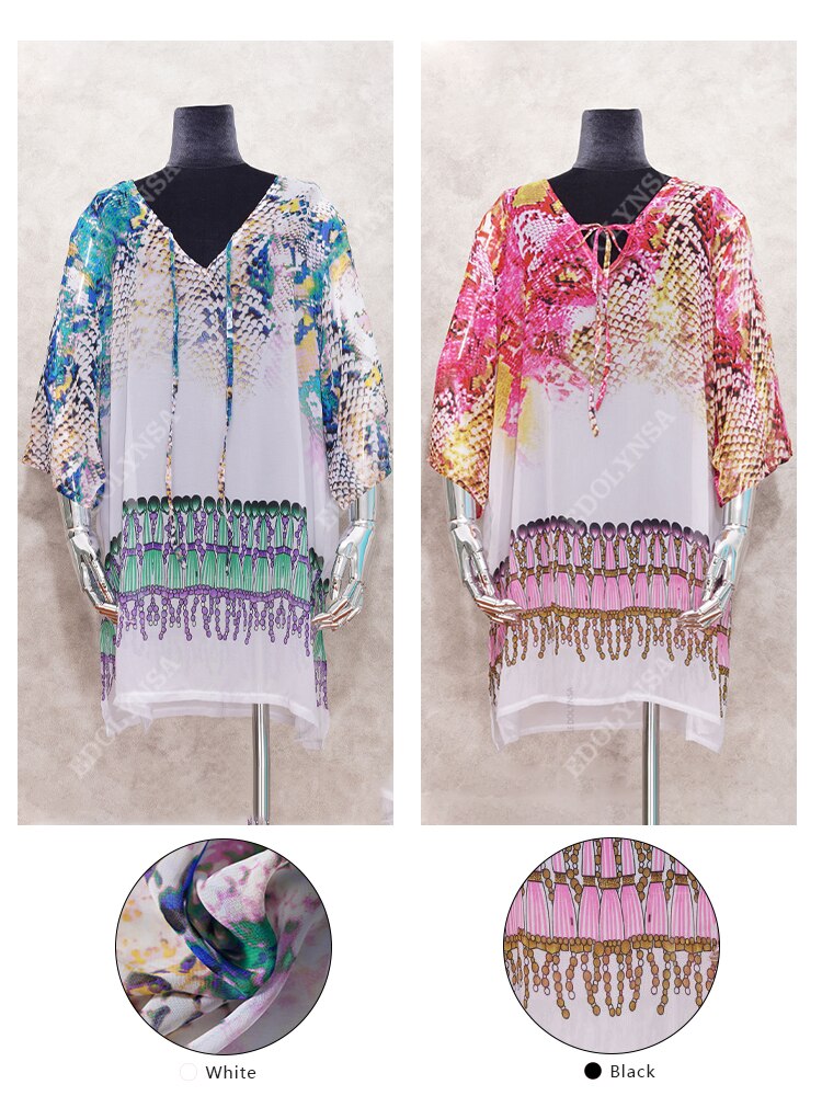 Beach Caftan Swimsuit Cover up Print Chiffon Pareo Women Robe Plage
