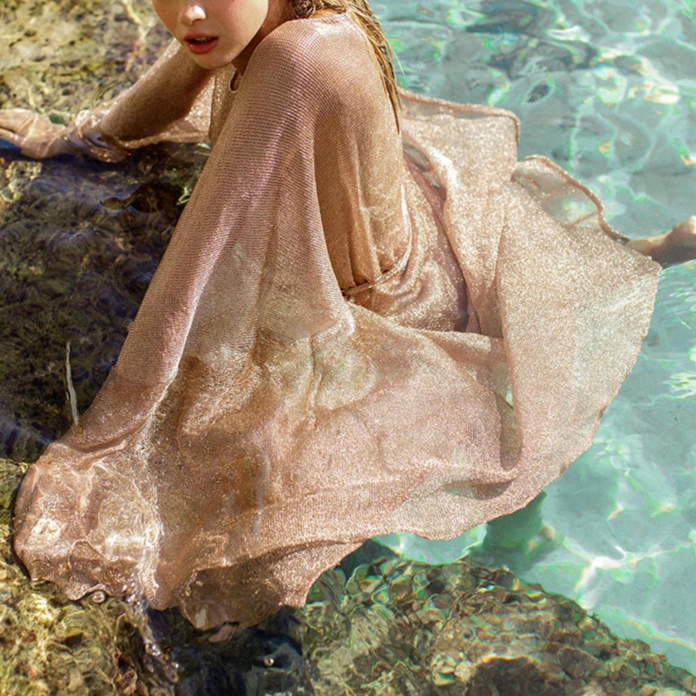 Beach Cover Up Sun Protection Swimsuit Belt Shine Mesh Sexy Summer Kimono Beachwear Pareos Kaftan Bikini Cover Up Sarong