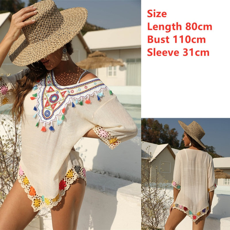 Beach Cover Up for Swimwear Tunic Fringe Ups Swim Bikini Ladies Dress Yellow beige dress