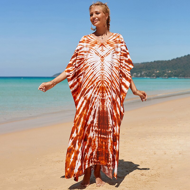 Beach Dresses Bird Bohemian Kaftans - New Loose Bikini Cover Ups Maxi Robe Elegant Bathing Suits Style-14 One Size