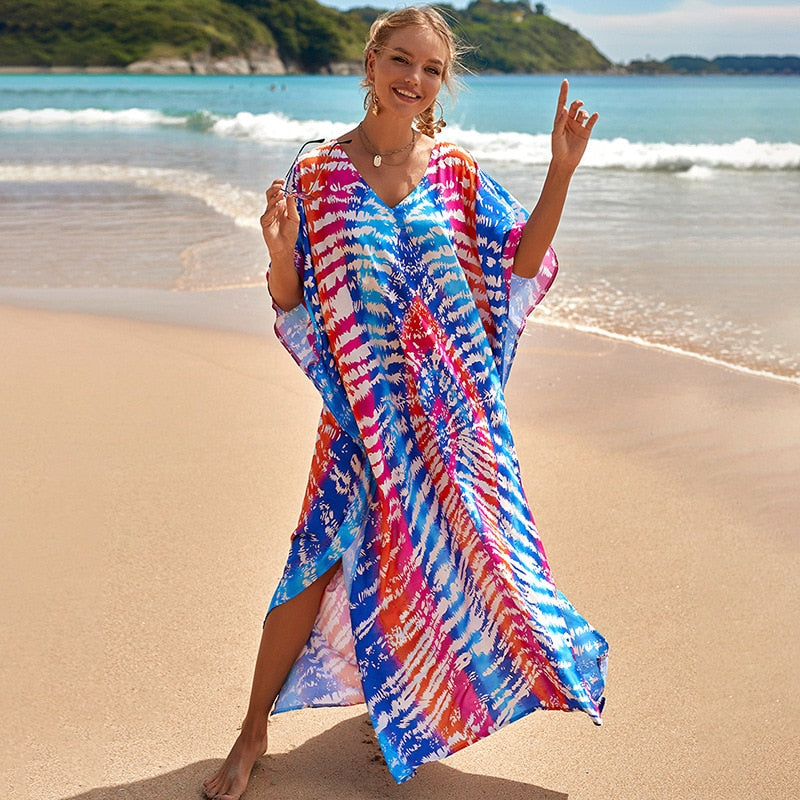 Beach Dresses Bird Bohemian Kaftans - New Loose Bikini Cover Ups Maxi Robe Elegant Bathing Suits