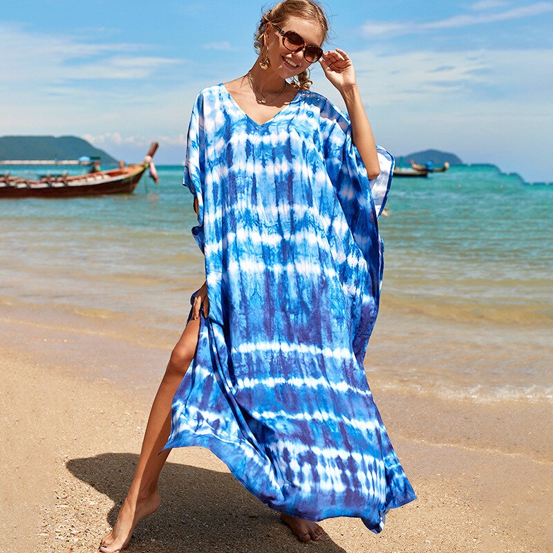 Beach Dresses Bird Bohemian Kaftans - New Loose Bikini Cover Ups Maxi Robe Elegant Bathing Suits Style-11 One Size
