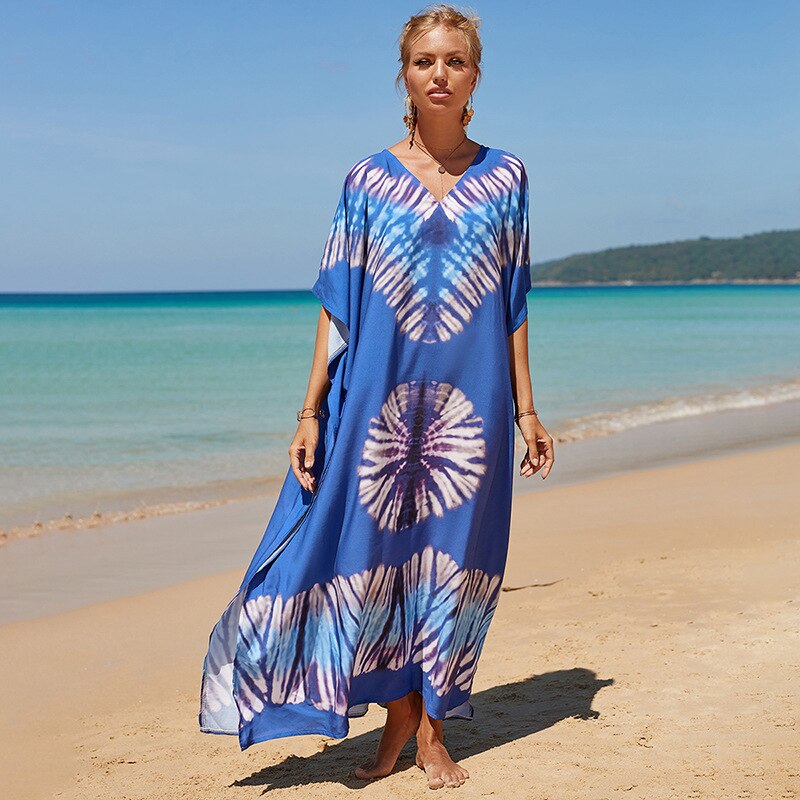 Beach Dresses Bird Bohemian Kaftans - New Loose Bikini Cover Ups Maxi Robe Elegant Bathing Suits Style-16 One Size