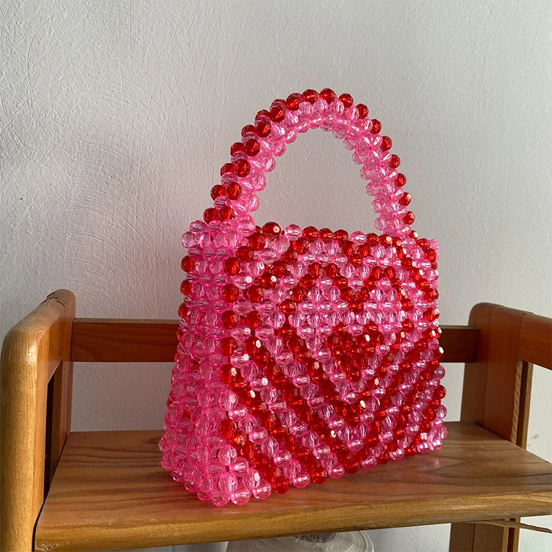 Beading Handmade Fashion Exquisite Shopping Totes Bags Female Pink Love Handbag for Women 2023 Party Dinner Valentine's Day